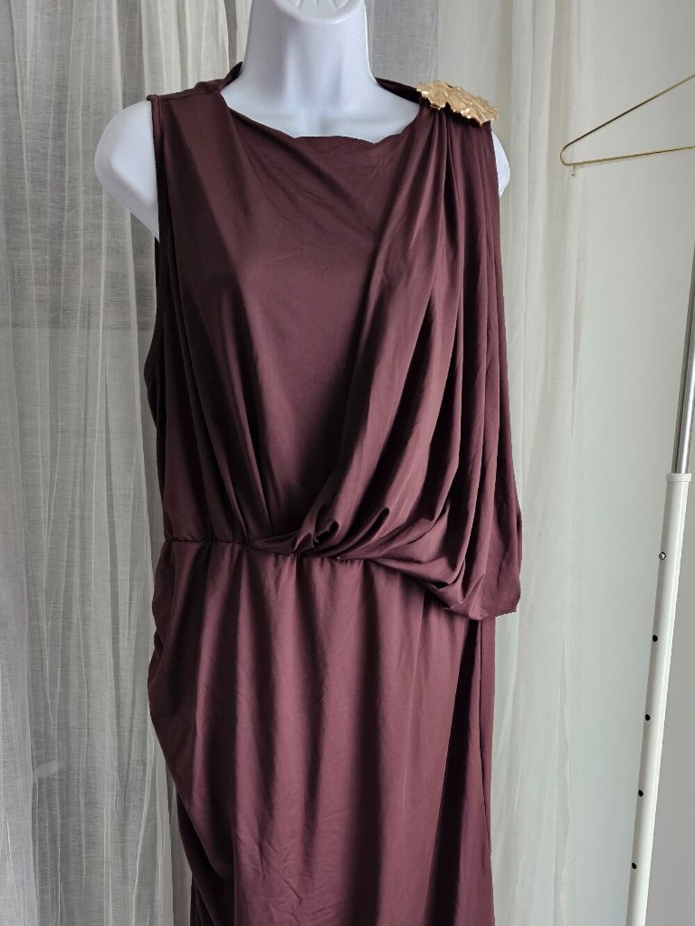 Women's Sleeveless Drape Detail Maxi Dress Brown Size 2XL NEW